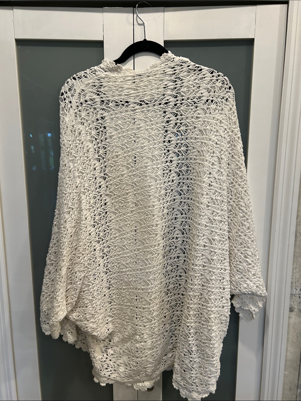 Moda International White Open Crochet Poncho Cardigan